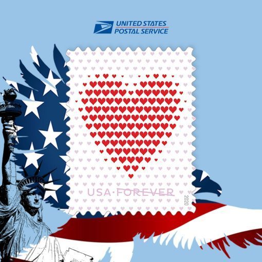 Made of Hearts Sheet of 20 USPS First Class Forever Postage Stamps Wedding Celebration