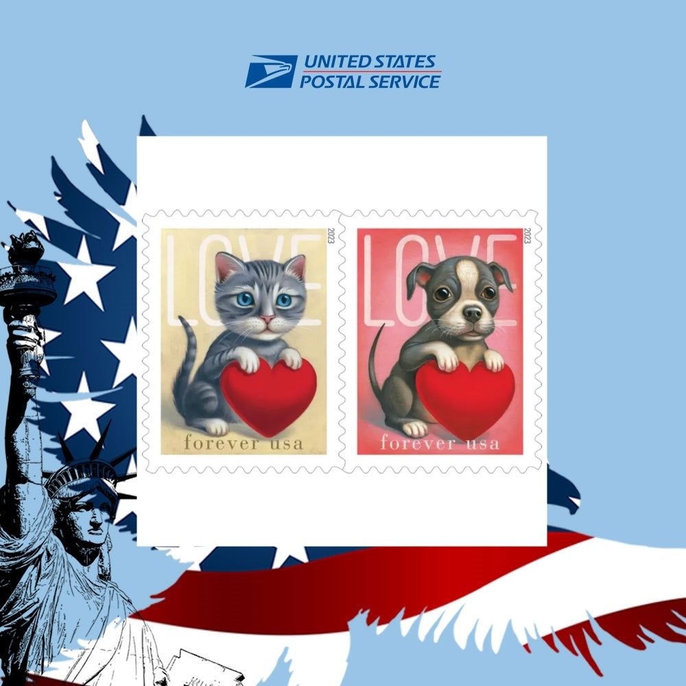 2023 First-Class Forever Stamps – Love: Kitten & Puppy