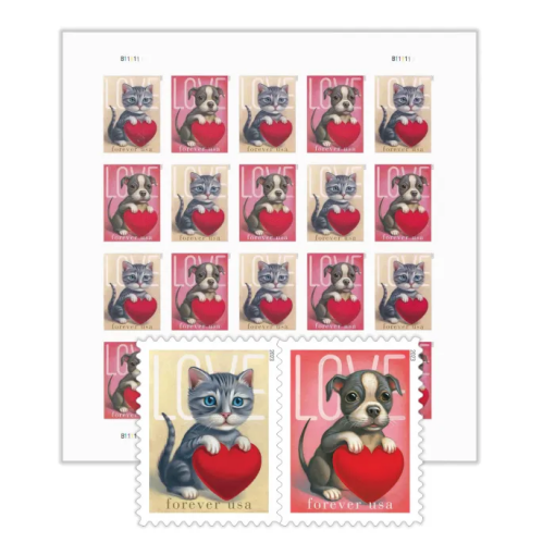 2023 First-Class Forever Stamps – Love: Kitten & Puppy