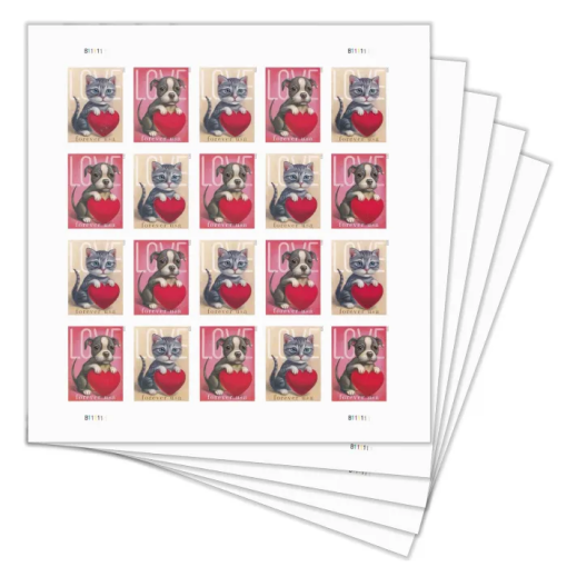 2023 First-Class Forever Stamps – Love: Kitten & Puppy